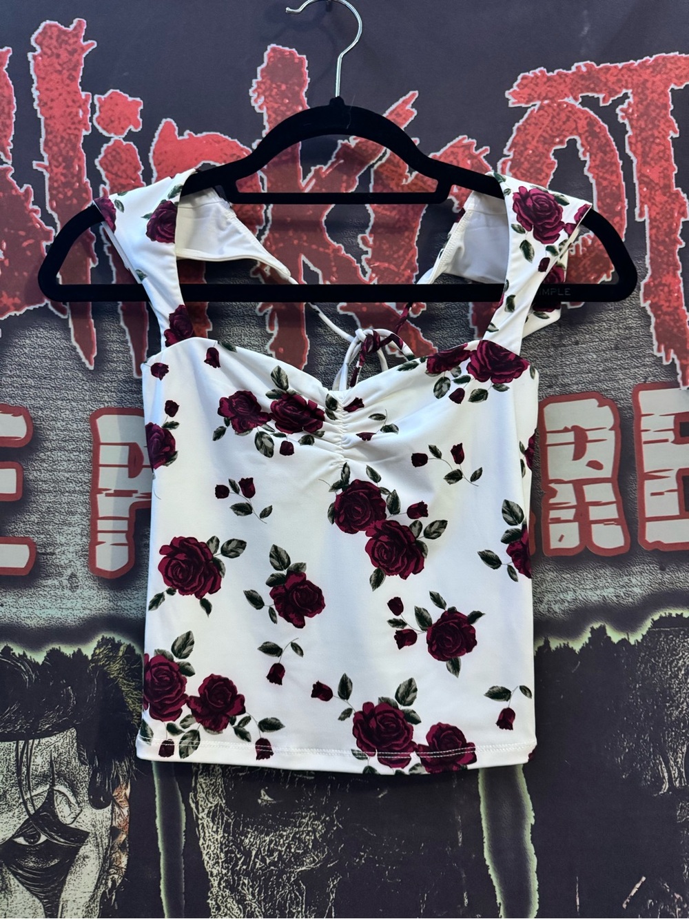 Garage Floral Tie-Back Tank Top Wth Burgundy Rose Print